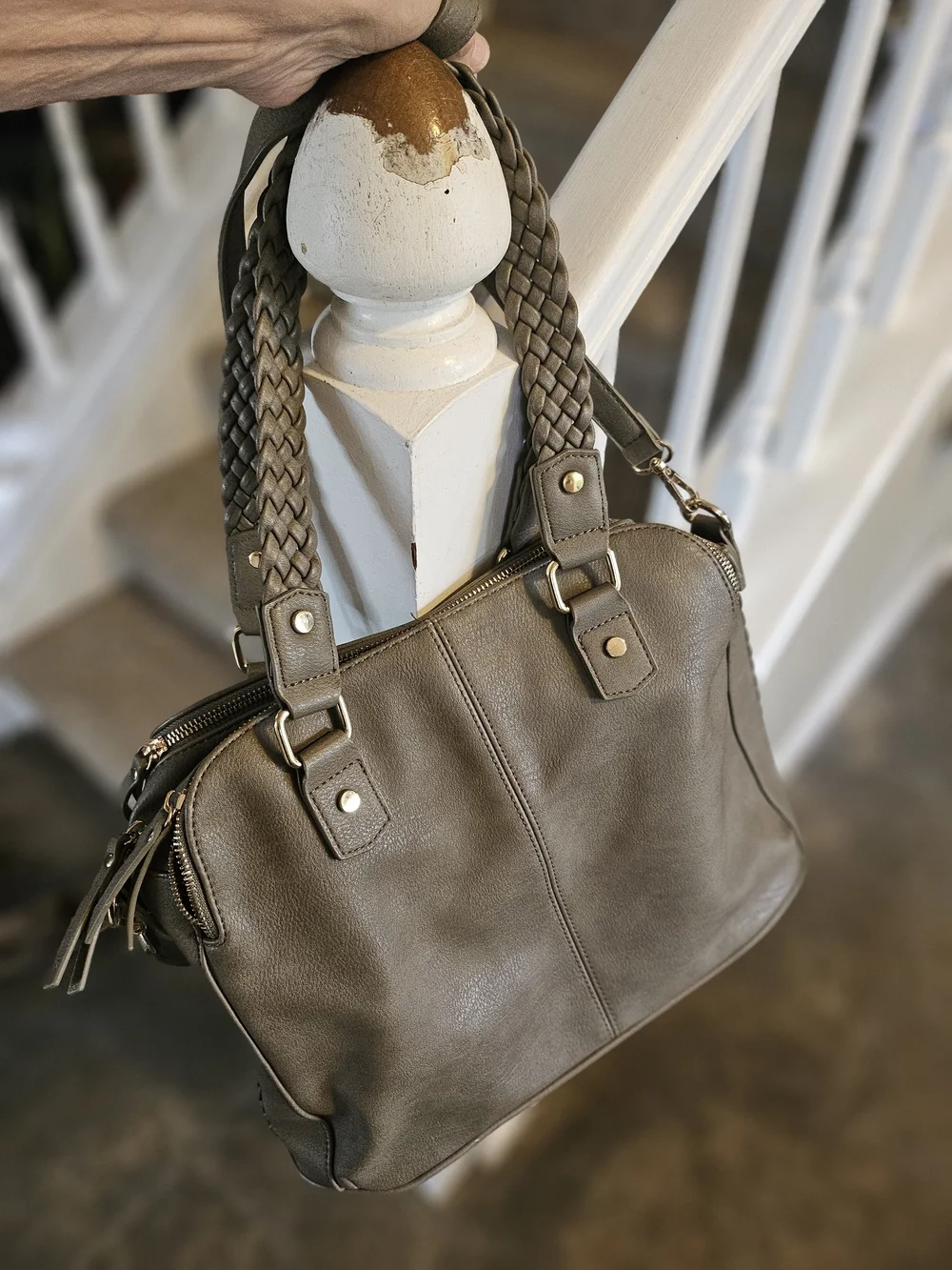Antik Kraft Roxanne Moss Green 3 Zip Pocket Satchel W Shoulder Strap